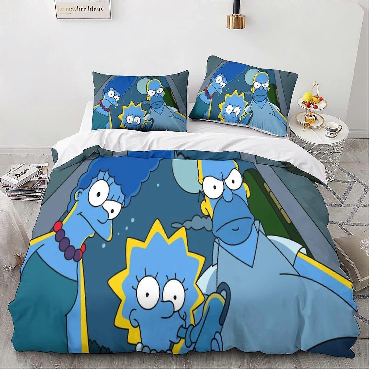 The_Simpsons Housse de couette et taies d’oreiller Animation Animation Personnages et impression Housse de couette en polyester microfibre douce avec taies d’oreiller 135 * 200 CM