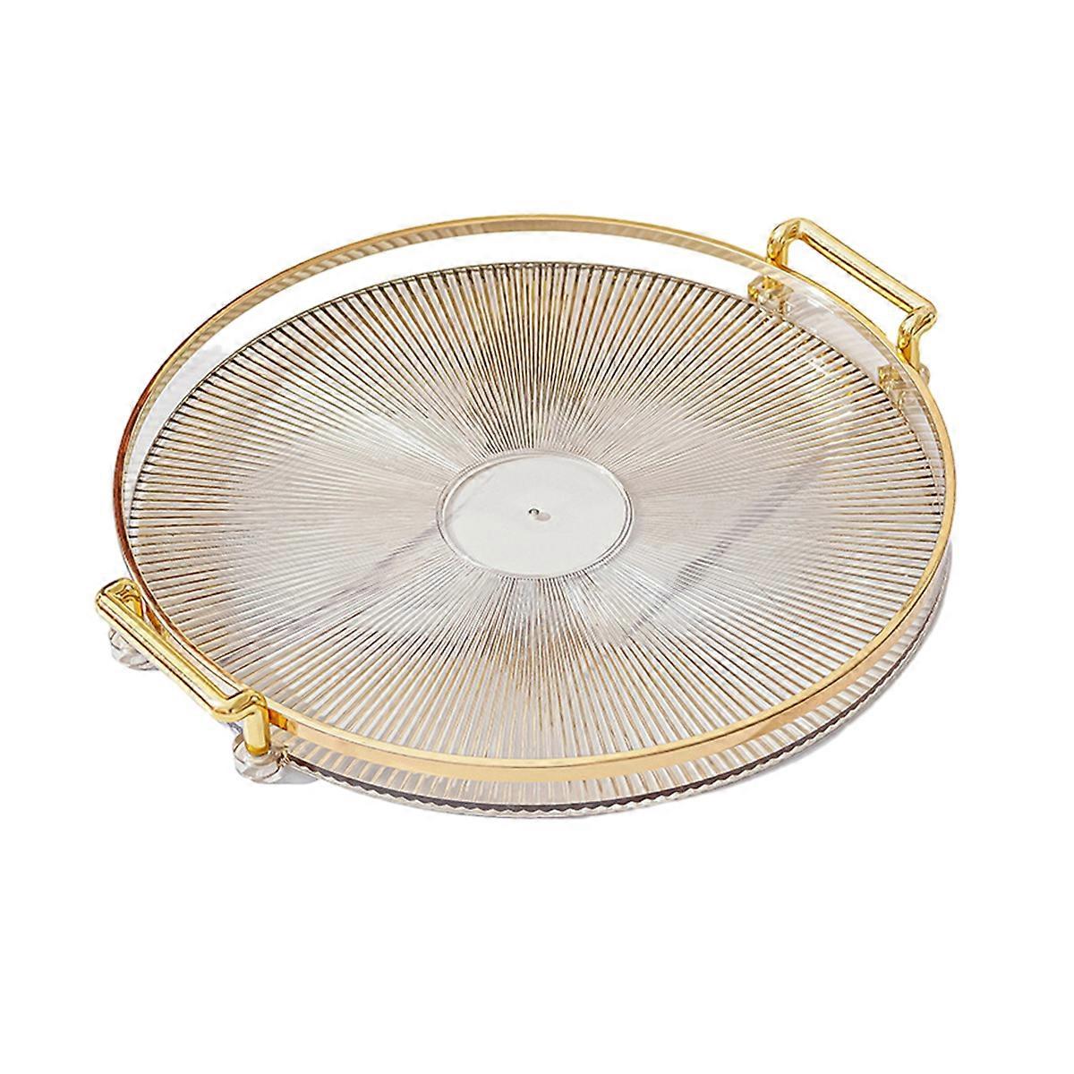 Lipton Modern Round Tray, 11 inch Diameter, Decorative Accent Tray for Storage and Display, Acrylic Vanity Tray with Gold Handles