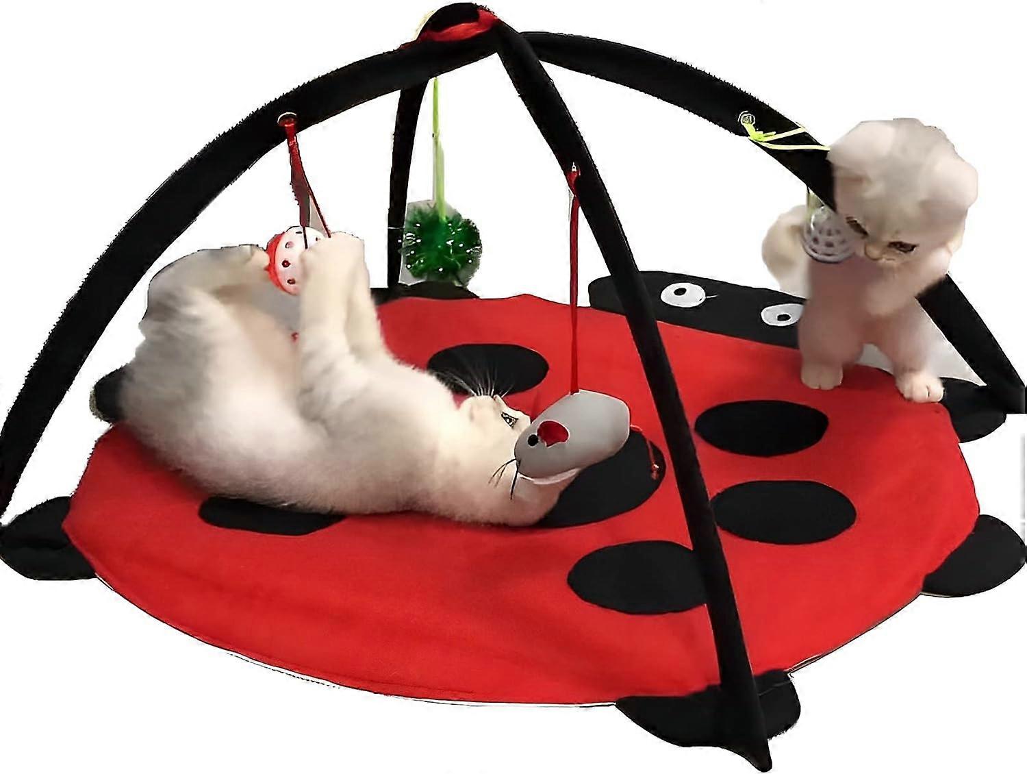 Multi-Function Pet Kitten Cat Interactive Activity Soft Fleece Folding Toy Mat Bed Hammock Tent,red