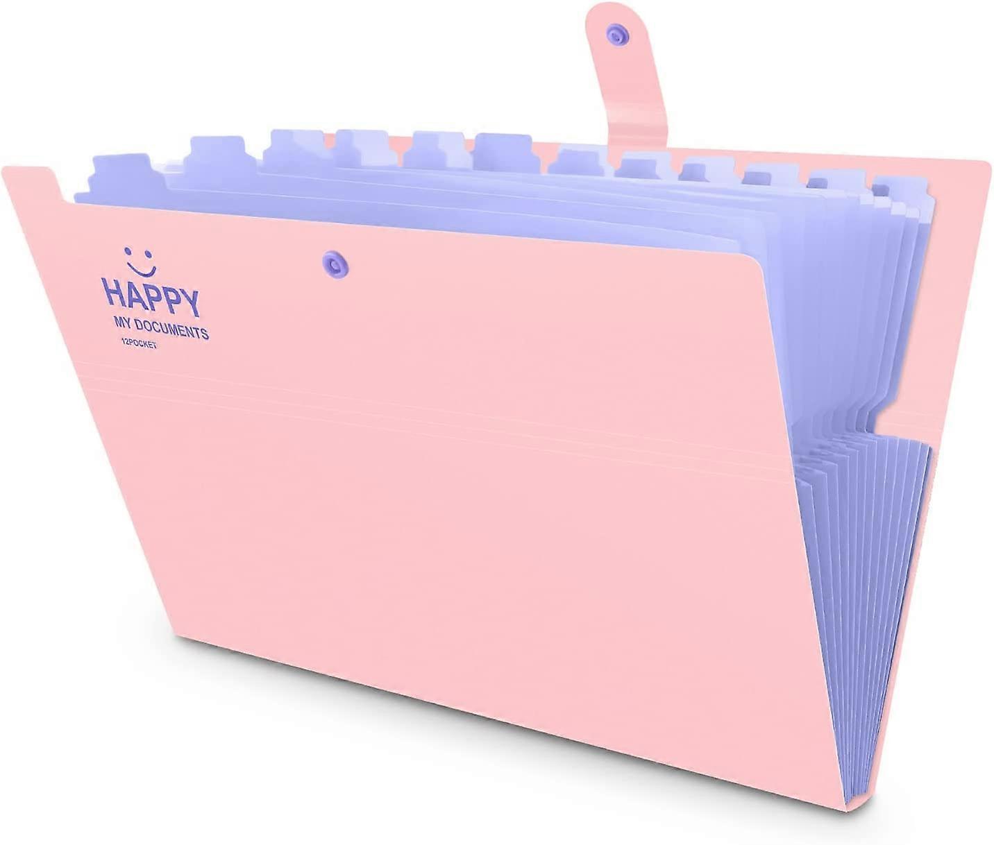 12 Pockets Expanding File Folder, Office Folders for Documents with Snap ButtonPink
