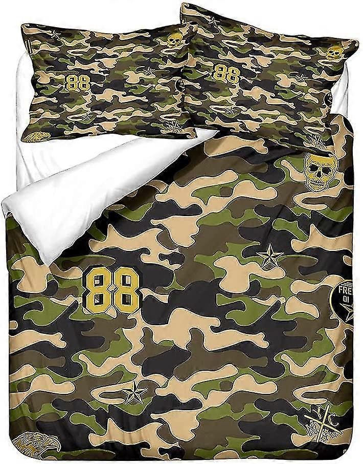 Blue Green Grey Camouflage Bedding Set Military Theme Polyester Microfiber Duvet Cover Pillowcase (style 2,super King 220x260 Cm)