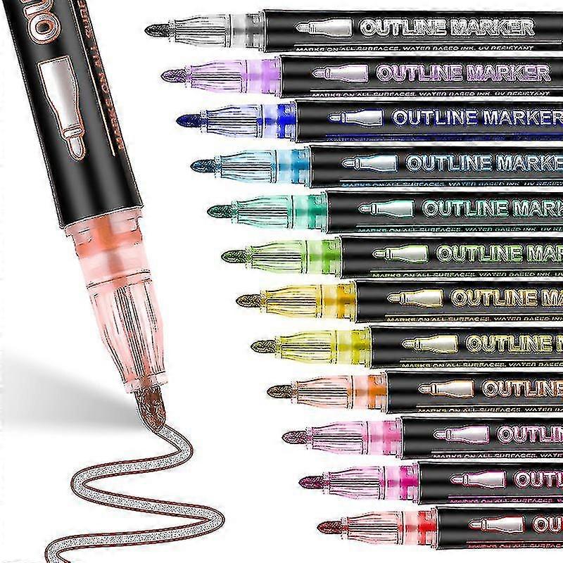 Double Line Outline Markers, 36 Colors Super Squiggles Shimmer Outline Marker Pen Set