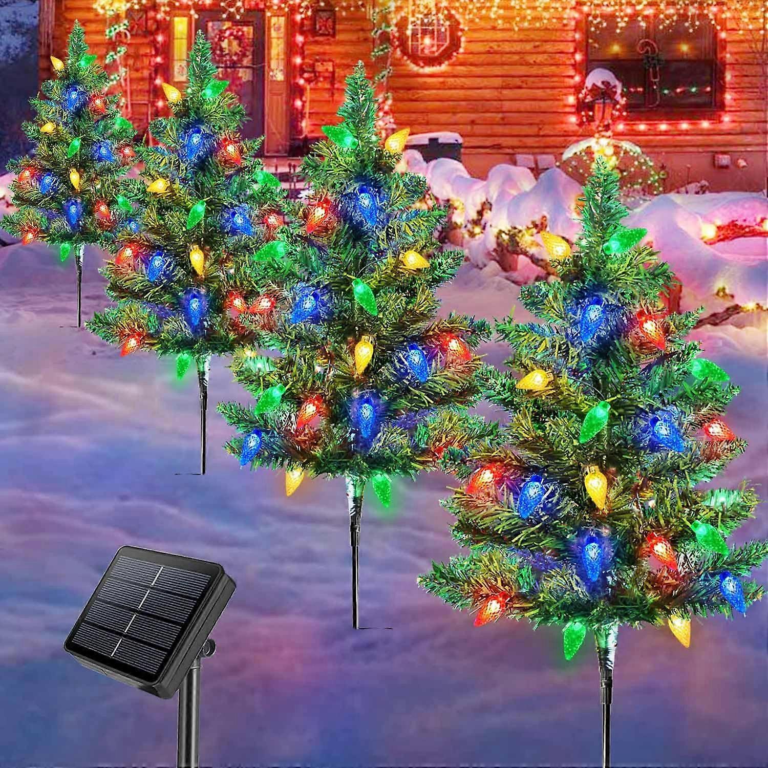Solar Christmas Tree with Multicolor LED Lights - Prelit Small Tree for Pathway, Garden & Yard Outdoor Christmas Decorations