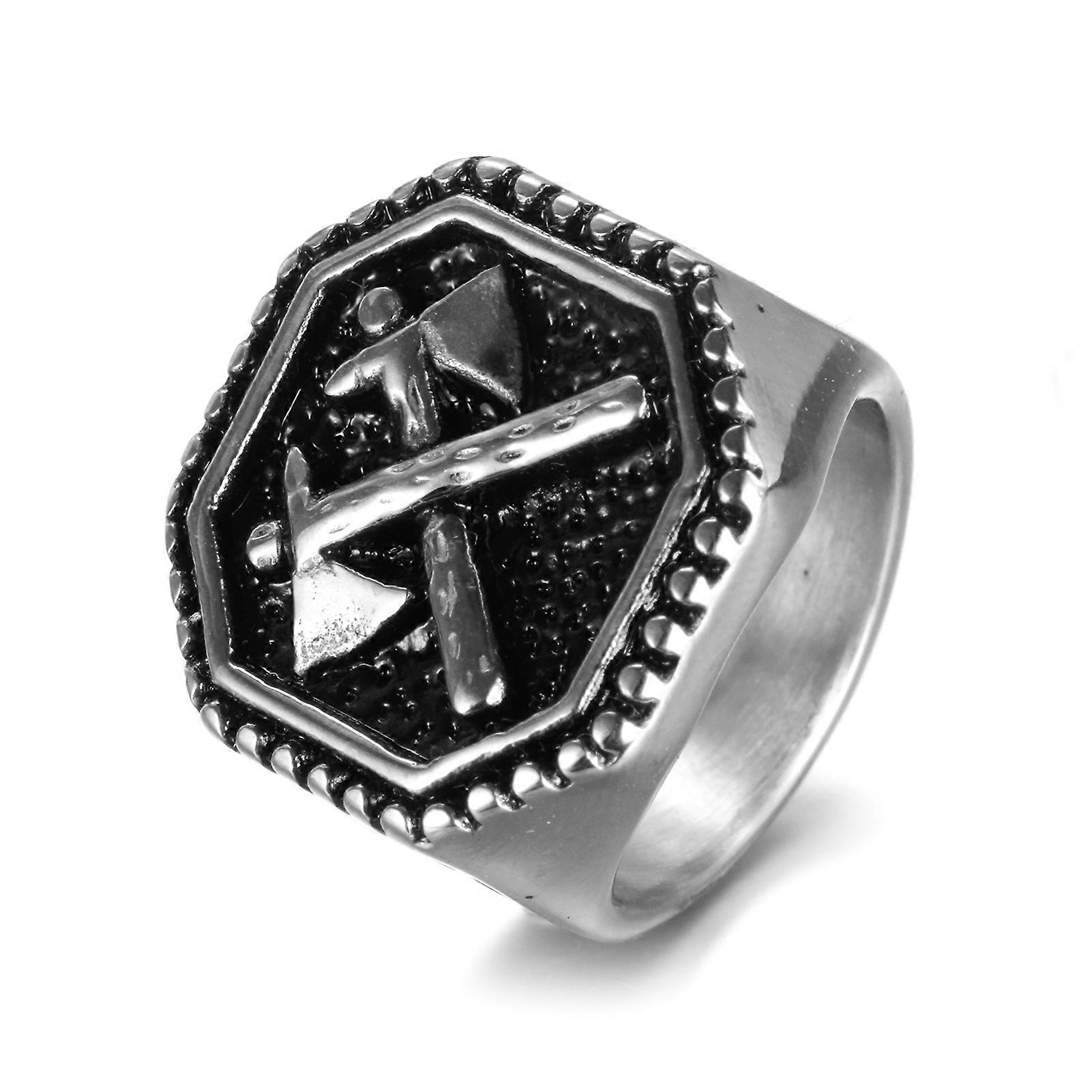 Crossed Battle-Axe Ring Viking Titanium Steel Ring With Silver Or Gold Plating for Men