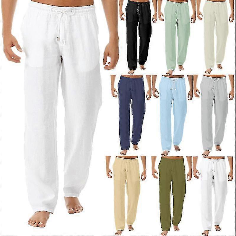 Men Linen Appearance Baggy Pants Elastic Waist Casual Beach Pants_b