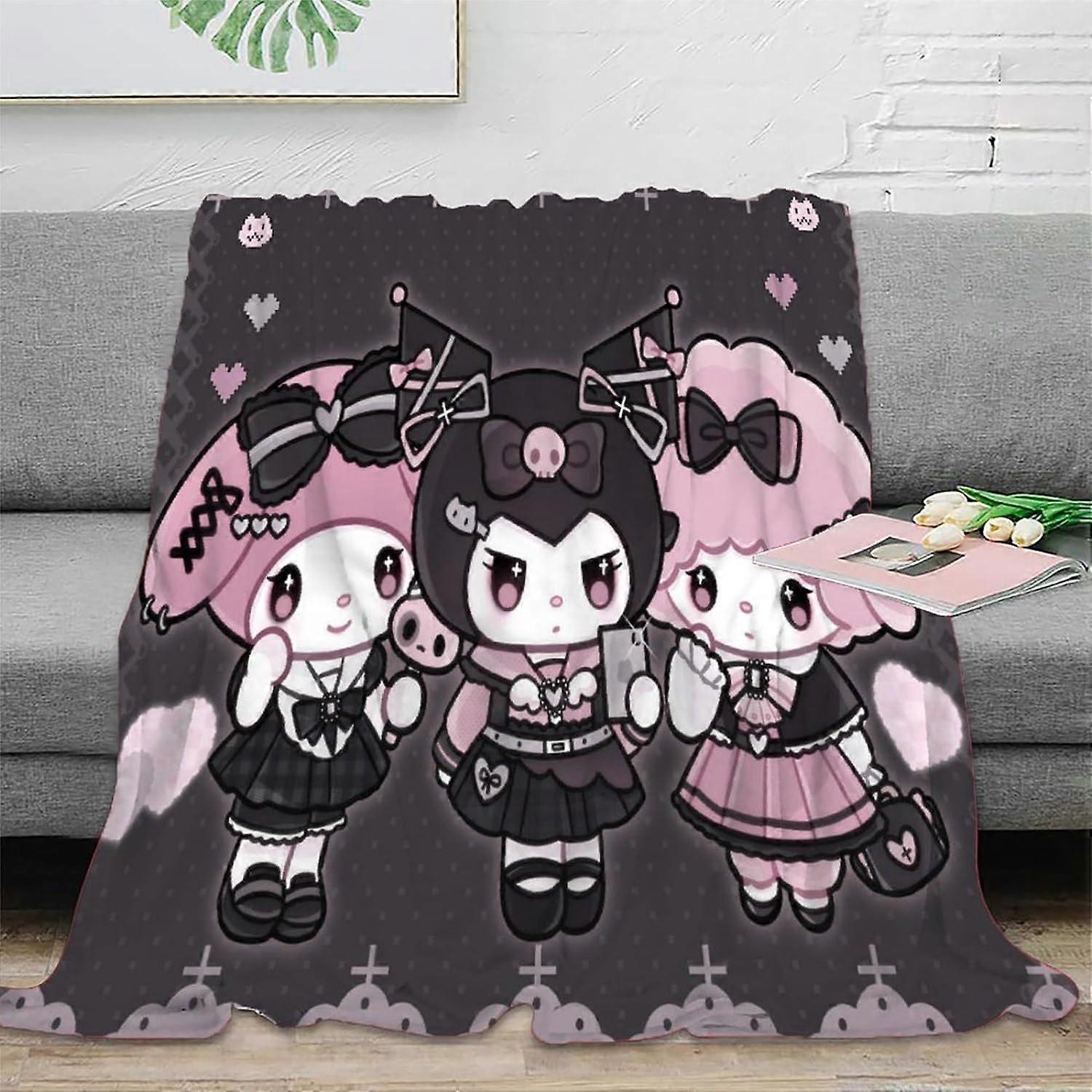 Kids Flannel Throw Blanket,3D Kuromi Print Throw Blankets Microfiber Soft Throw Blanket Fluffy Warm Comfortable Plush Blanket for Bed Sofa Chair J-93