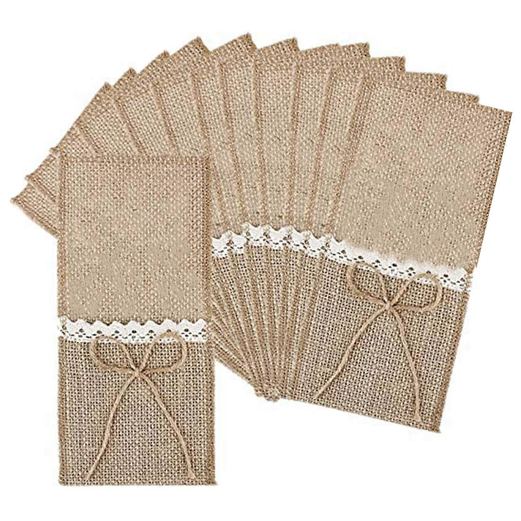 20 Pieces of Tableware Bag Linen with Lace Decoration Tableware Rack Tableware Storage