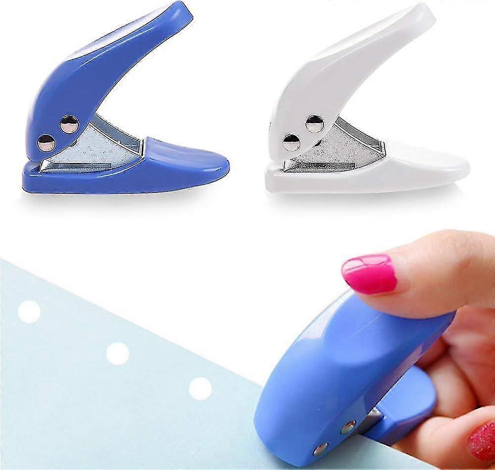 Denew Single Hole Paper Punch (blue+white), Handheld Portable Punch, 10 She-yuyu