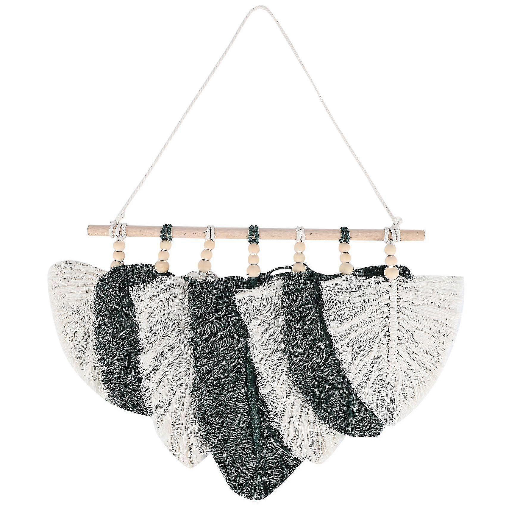Boho Macrame Leaf Feather Wall Tapestry Headboard Green Decor