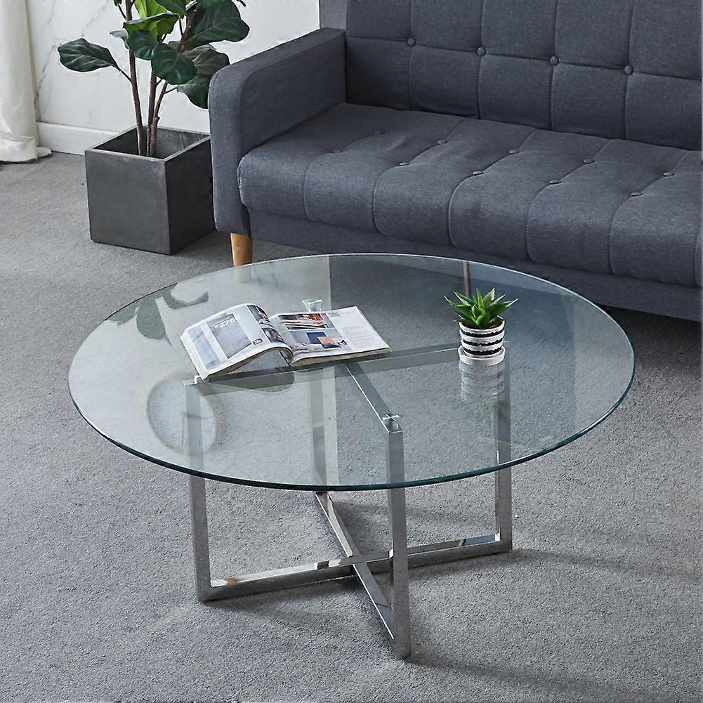Cross Legs Coffee Table with Tempered Glass Top - Round 100cm