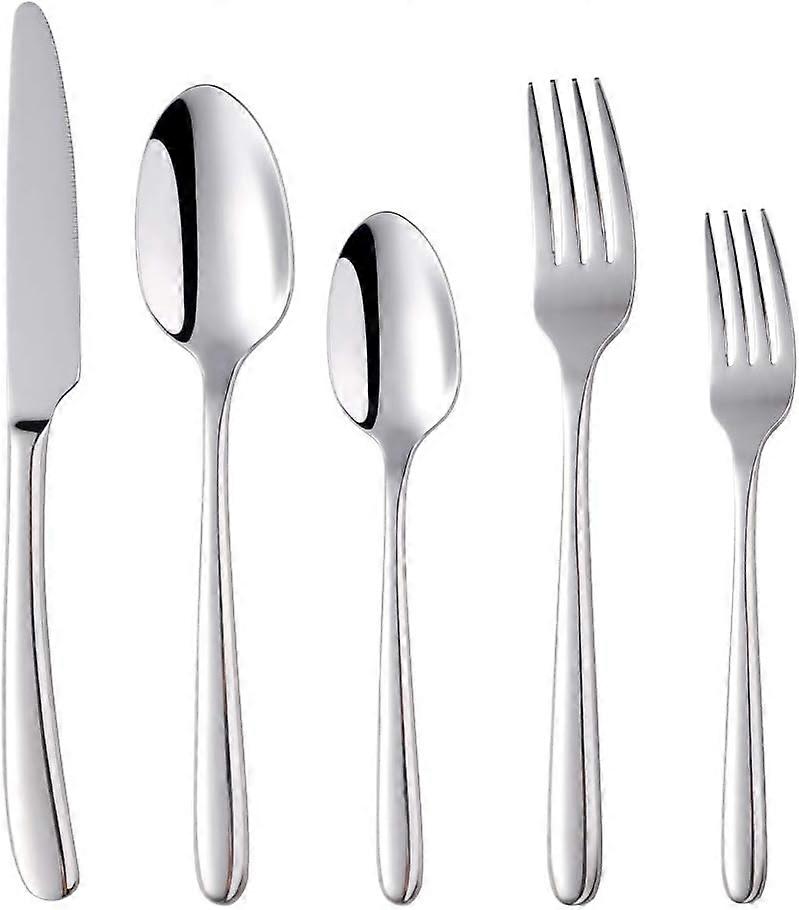 Flatware Set, Stainless Steel Tableware Dinner Knife, Dinner Fork, Dessert Fork, Dinner Spoon, Tea Spoon Things! (Silver, 5 Pieces)