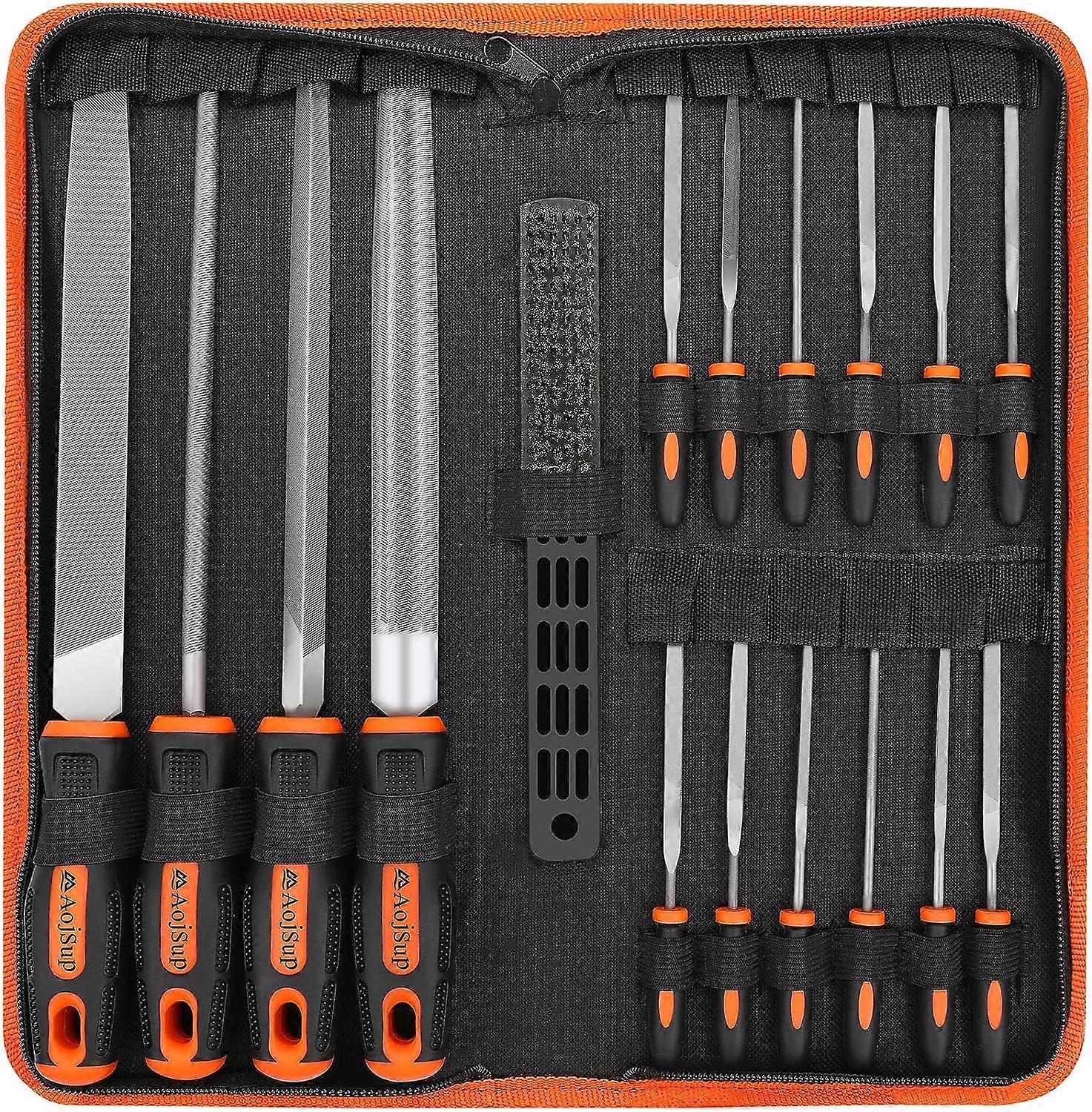 18-Piece File Set Metal and Wood with Storage Bag High-Quality Professional File Set Metal Including Flat Blunt Pieces Half Round File Round File Tria