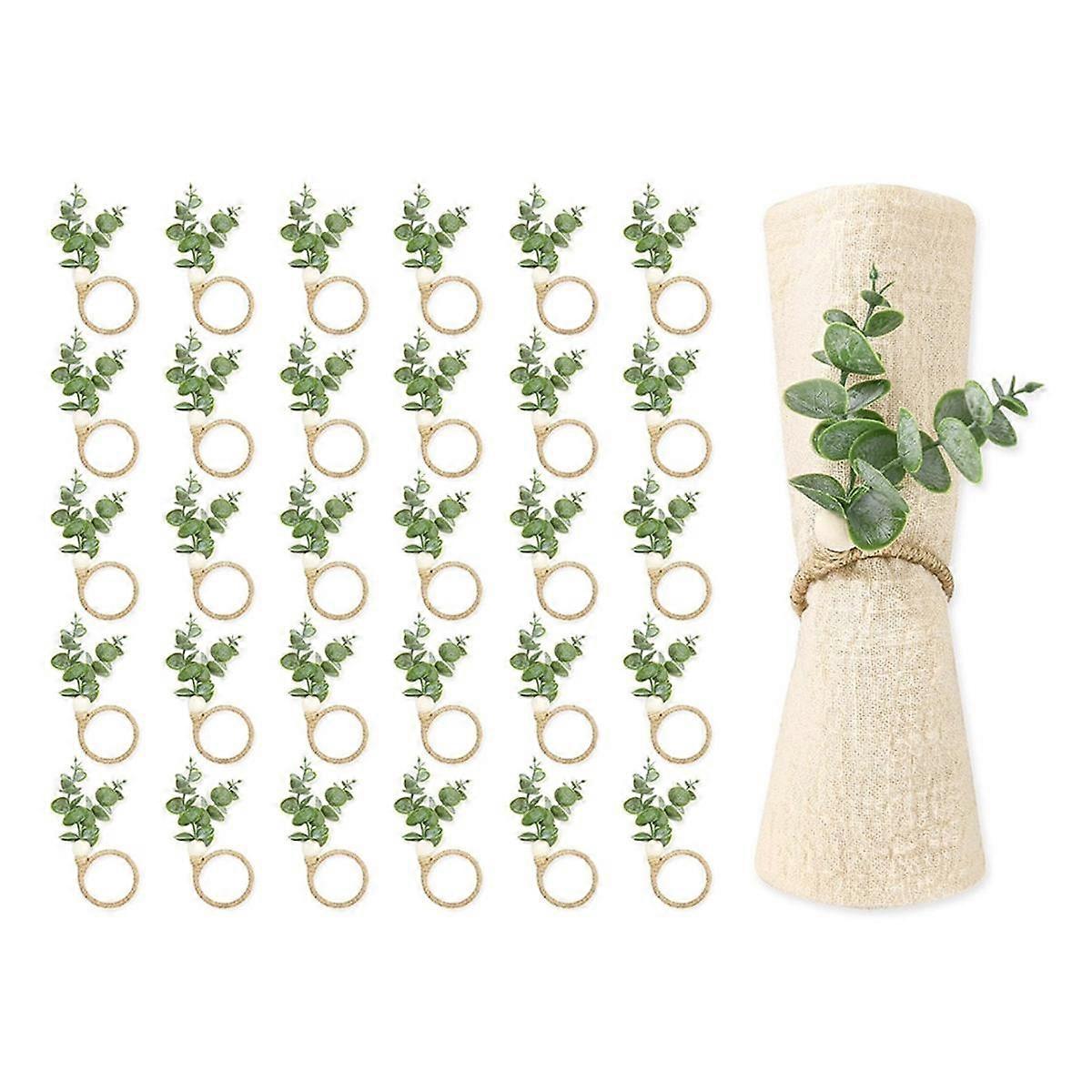 مجموعة حلقات منديل من 30 خواتم أوراق الأوكالبتوس الريفية خواتم منديل خشب حبة مزرعة لحفلات الزفاف &