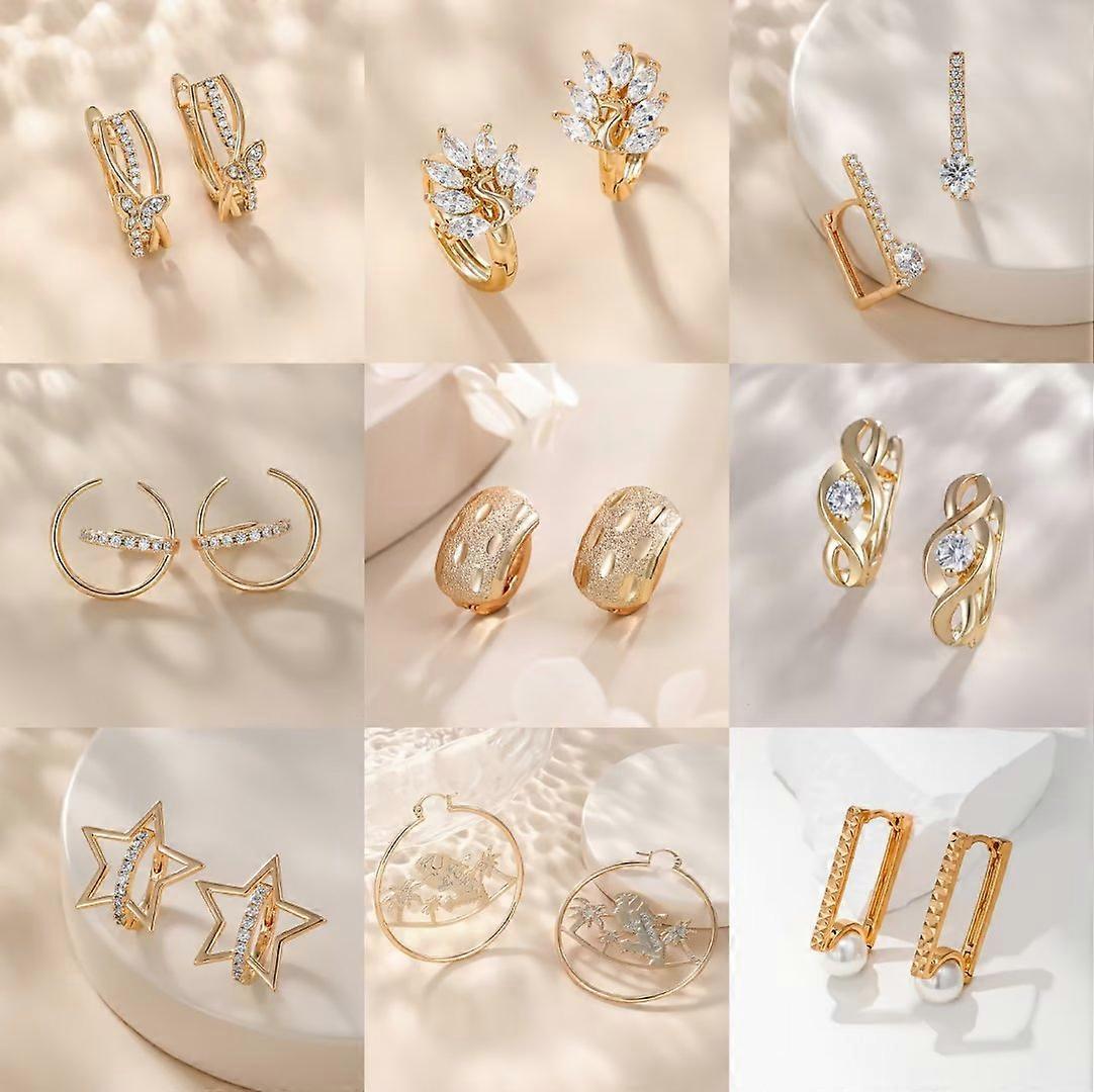 Zircon Earrings, 18K Gold Plated Combo