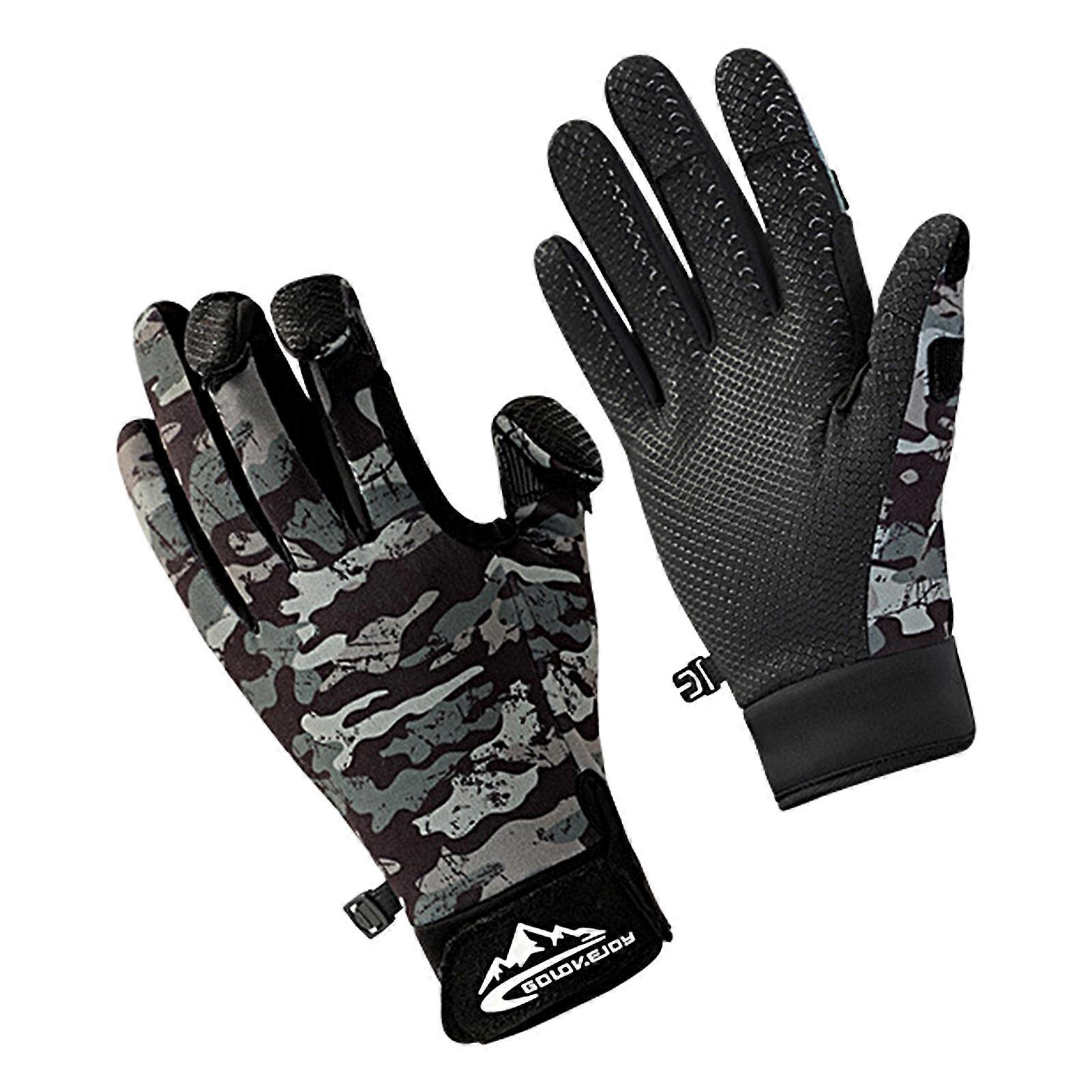 Kaesi Fishing Gloves Full Finger 3-Fingerless Touchscreen Plush Lining Wear-resistant Keep Warm Non-slip Autumn Winter Men Women Motorcycle Riding Glo