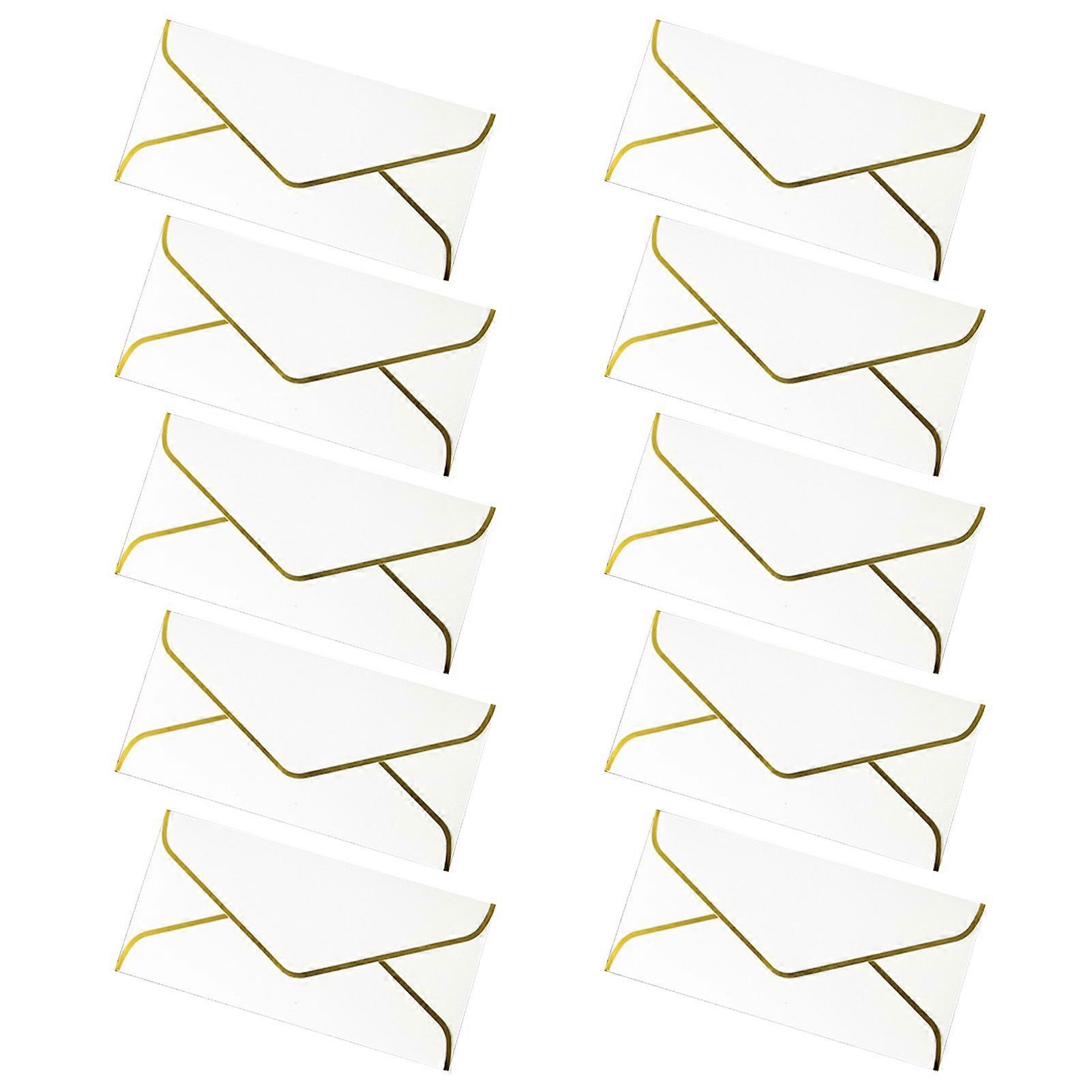 10Pcs Golden Border Envelope V Flap Quick Seal Vintage Luxury Office Check Letter Mailing Birthday Greeting Graduation Wedding Parties Invitation Enve