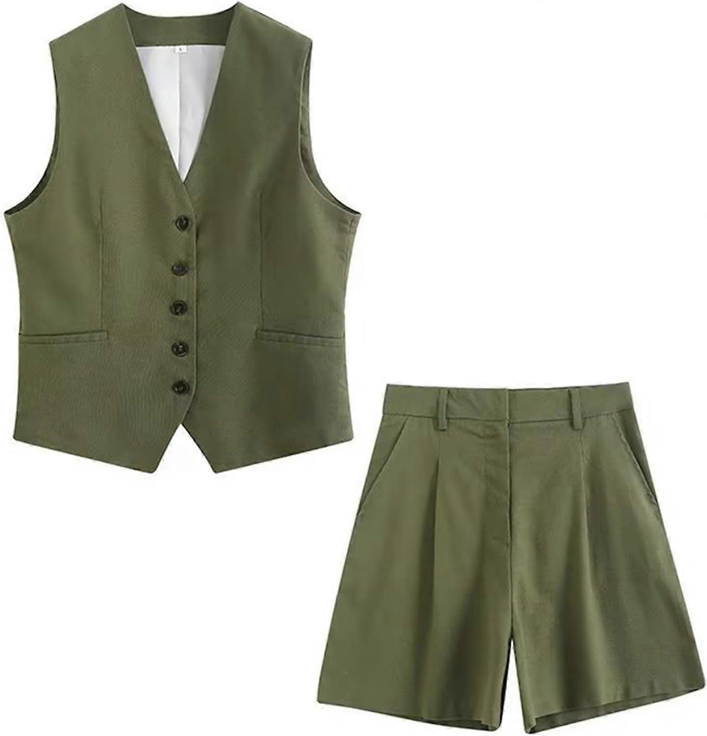 Summer 2 Piece Outfits for Women Button Down Sleeveless Blazer Vest High Waist Shorts Matching Sets