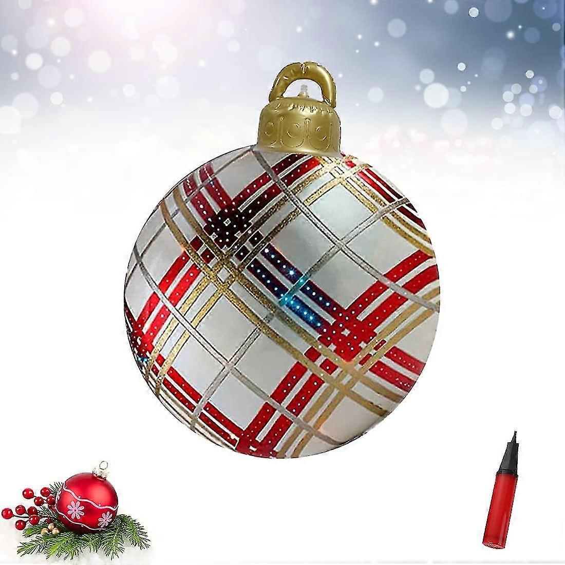 Outdoor Christmas Inflatable Decorated Ball, 24in Christmas Inflatable Ball With Pump, Giant Christmas Baubles, Pvc Inflatable Christmas Ornaments Bal