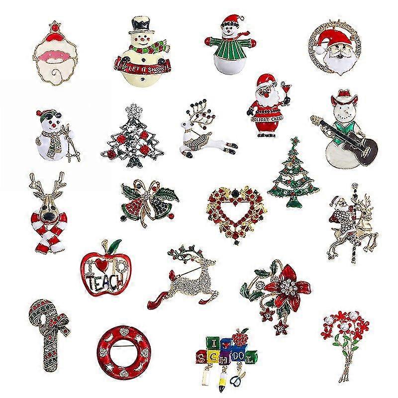 Christmas Brooch Set Rhinestone Crystal Christmas Element Pins Snowman Bells Christmas Tree Jewellery Pins Christmas Decorations