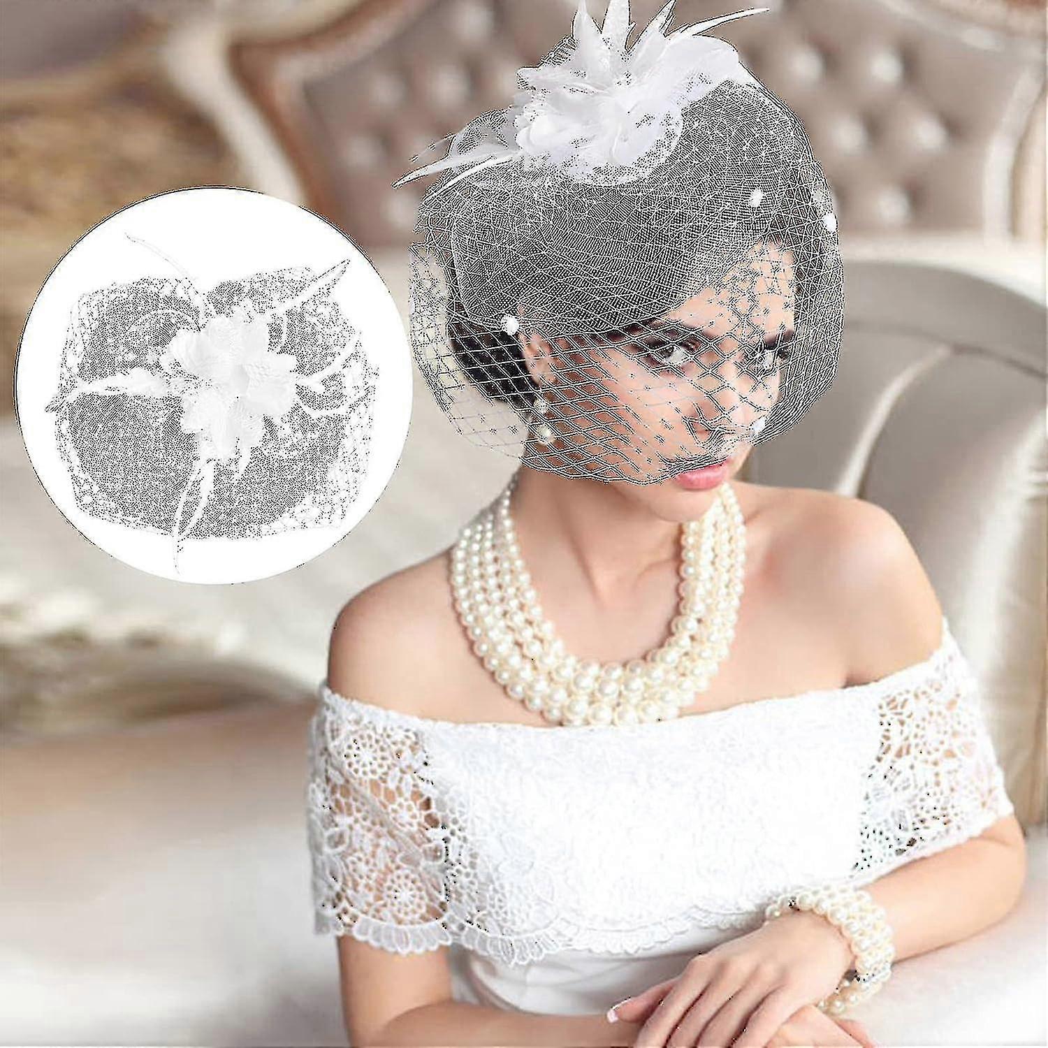 (hvid) Damebryllupshat, ceremoniel hat, damebryllupshue.