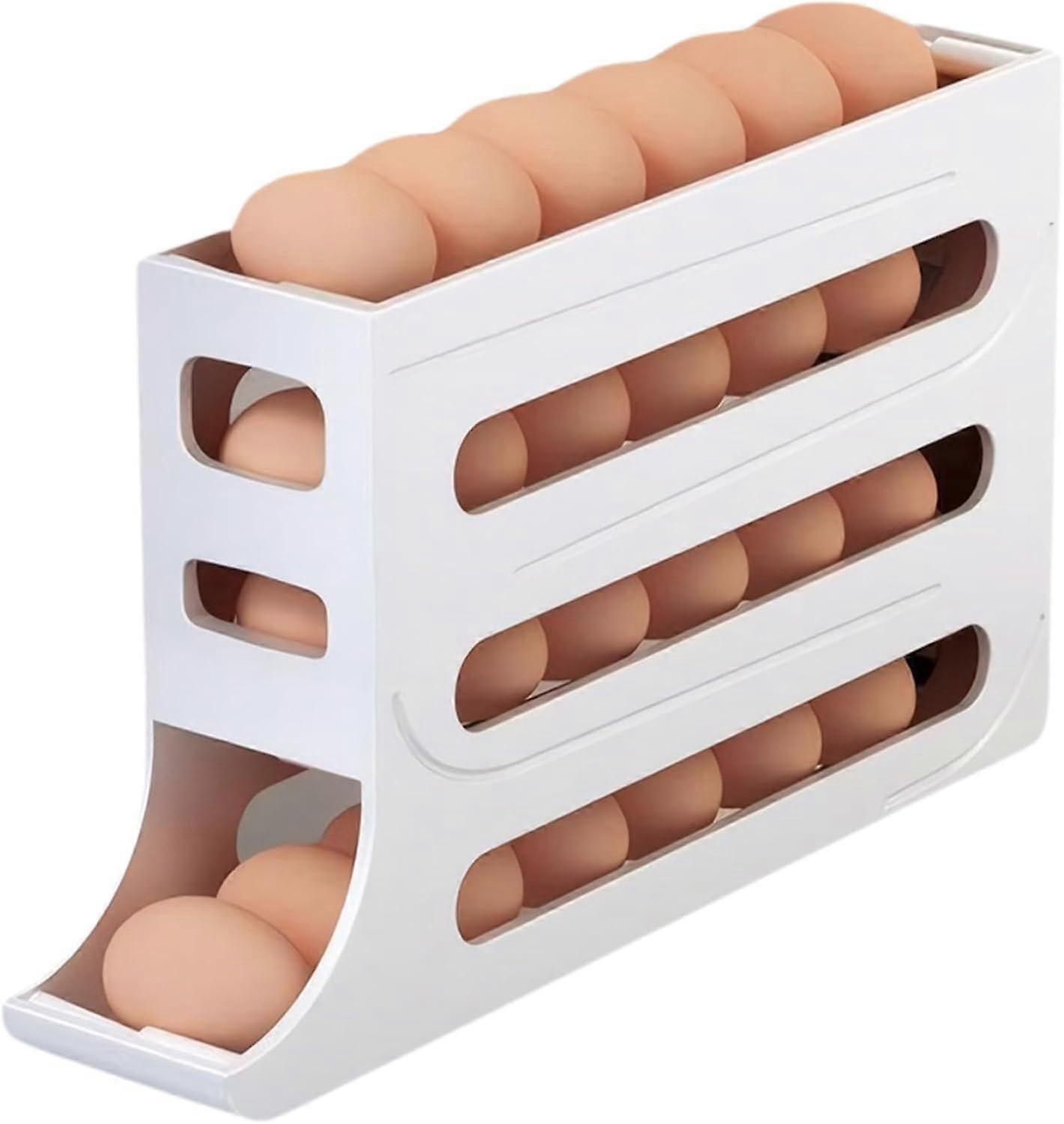 Egg Dispenser for Refrigerator 30 Egg Container, 3 Tier Stackable Egg Organizer, Automatic Rolling Egg Holder Plastic Egg Tray for Kitchen Frige Stora
