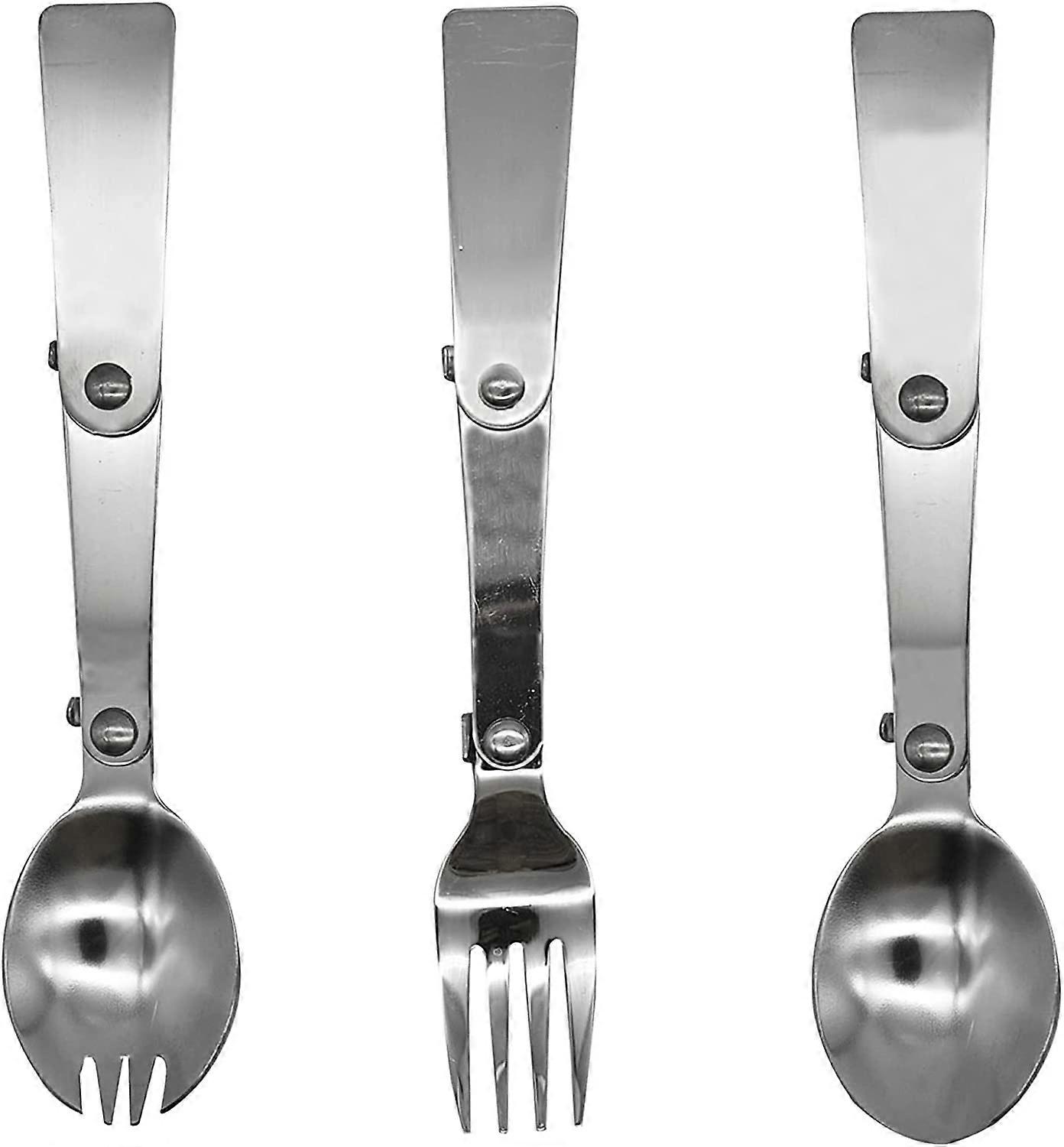 3Pcs Foldable Spoon Fork Salad Spork Set 18/10(304) Stainless Steel Protable Camping Flatware Set
