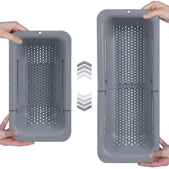 Strainer Basket Over Sink - Washing Vegetables and Fruits, Draining Cooked Pasta - Extendable - Kitchen Utensils (20W x 37~49L x 7H) cm - Gray