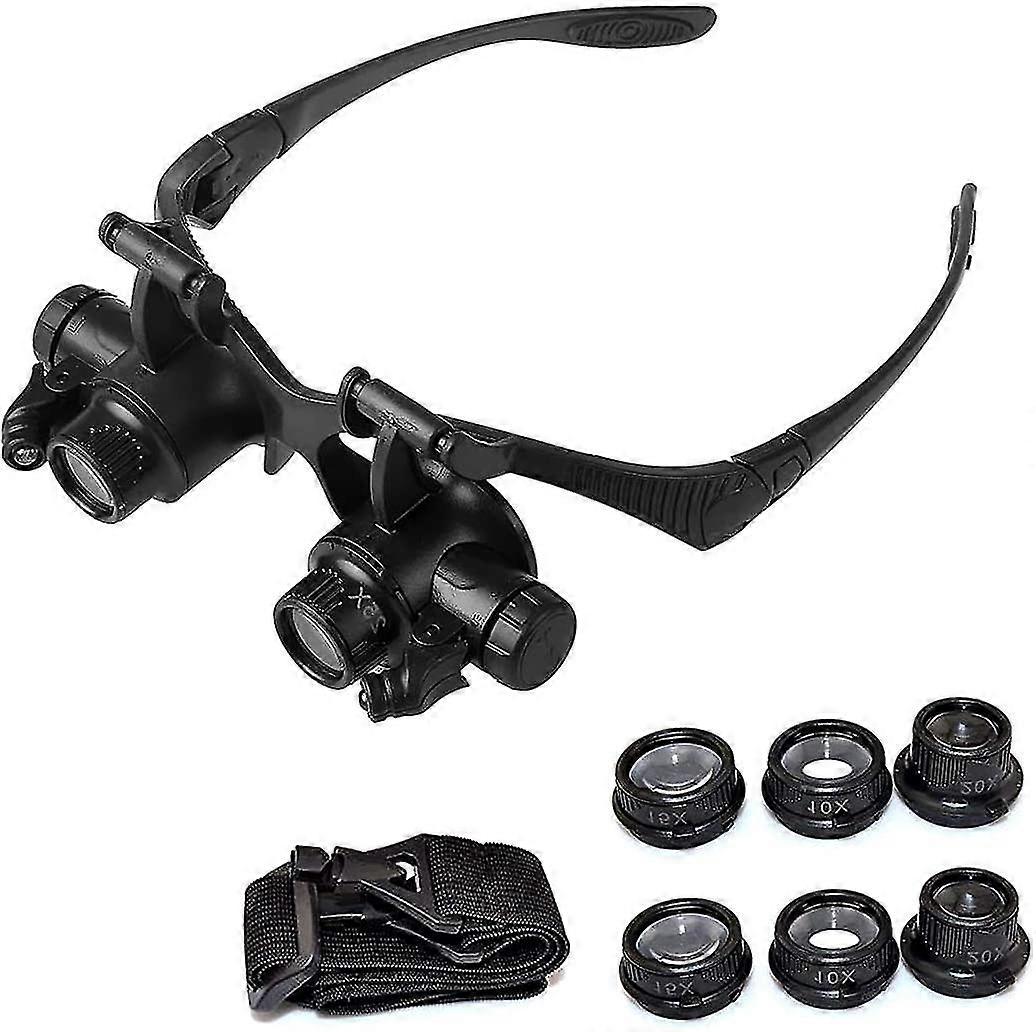 Magnifying Glass, 10X 15X 20X 25X Glasses Magnifier with LED Light, Head Mounted Illuminated Magnifier