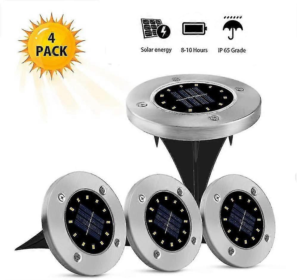 Utendørs Sollys 12 Led 4 Stk Solgulvlys Hvit Hagelys Vanntett Rustfritt Stål