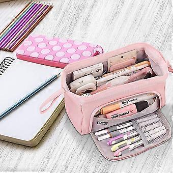 Astuccio Grande Con 3 Scomparti – Organizer Per Scuola E Ufficio, Capacità 55 Penne, Tela Impermeabile, Nero - 3