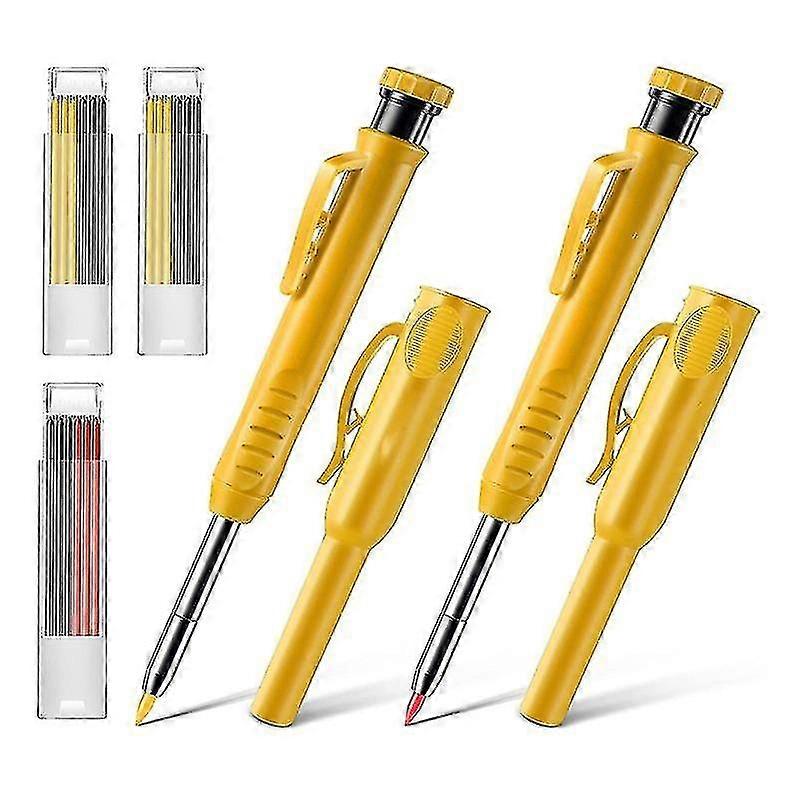 2 Pack Solid Carpenter Pencils , Scribe Tool With Built-in Sharpener For Construction Woodworking A