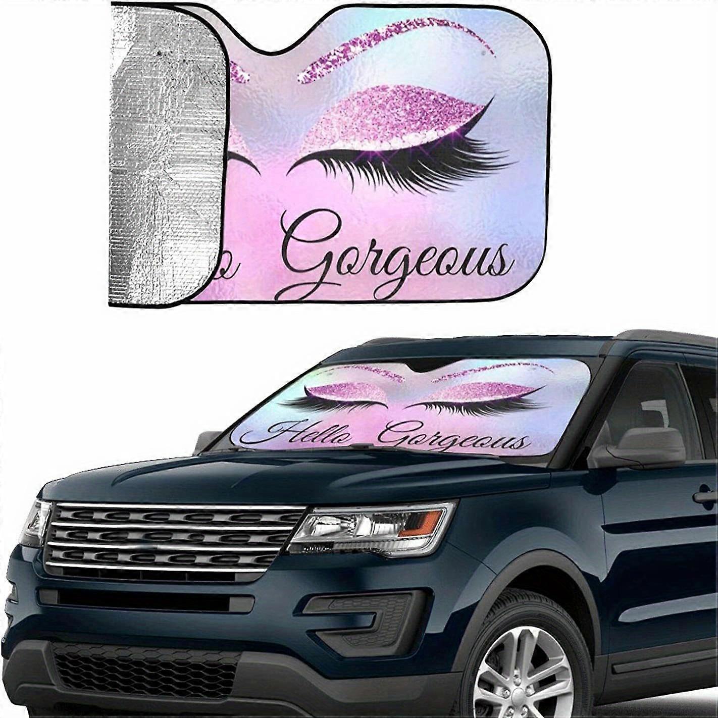 Hello, Gorgeous Car Windshield Sunshade, Purple Eyelash Front Window Sunshade, Folding Block Sunshade For Car, Car, Truck, SUV