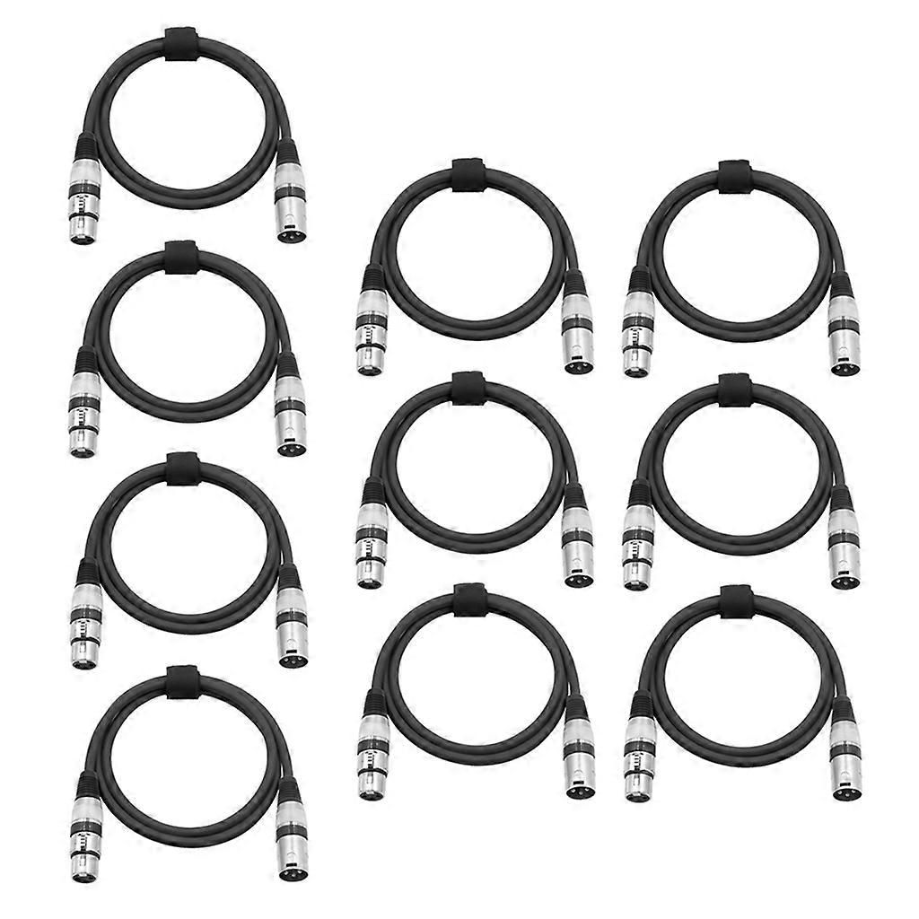 10ピースPVC 3ピンXLRオス-メスマイクケーブルDMX512ケーブルワイヤー2m / 6.56ftブラック