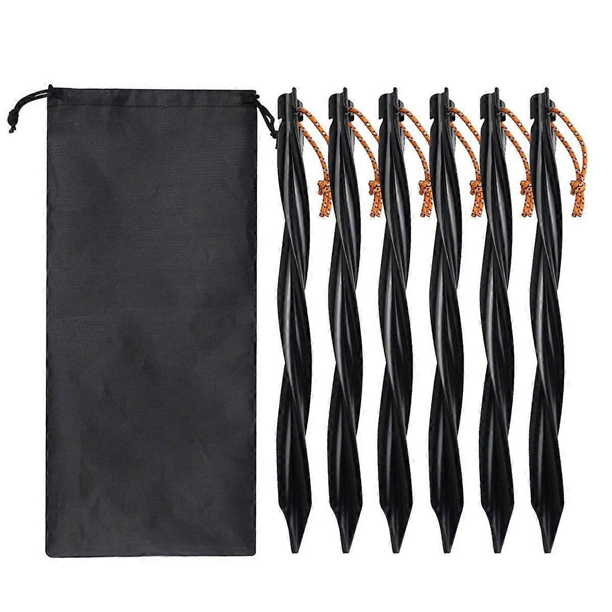 6X25cm屋外テントペグ収納バッグ付き接地釘防風釘キャンプアクセサリーテント固定ブラック