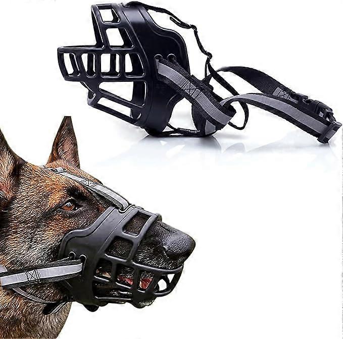 Plastic Adjustable Dog Mouth (L, Reflective Black), Soft Rubber Safety Basket Mouth Adjustable Strap, Allows Drinking & Eating, Anti-Bite, Bark & Chew
