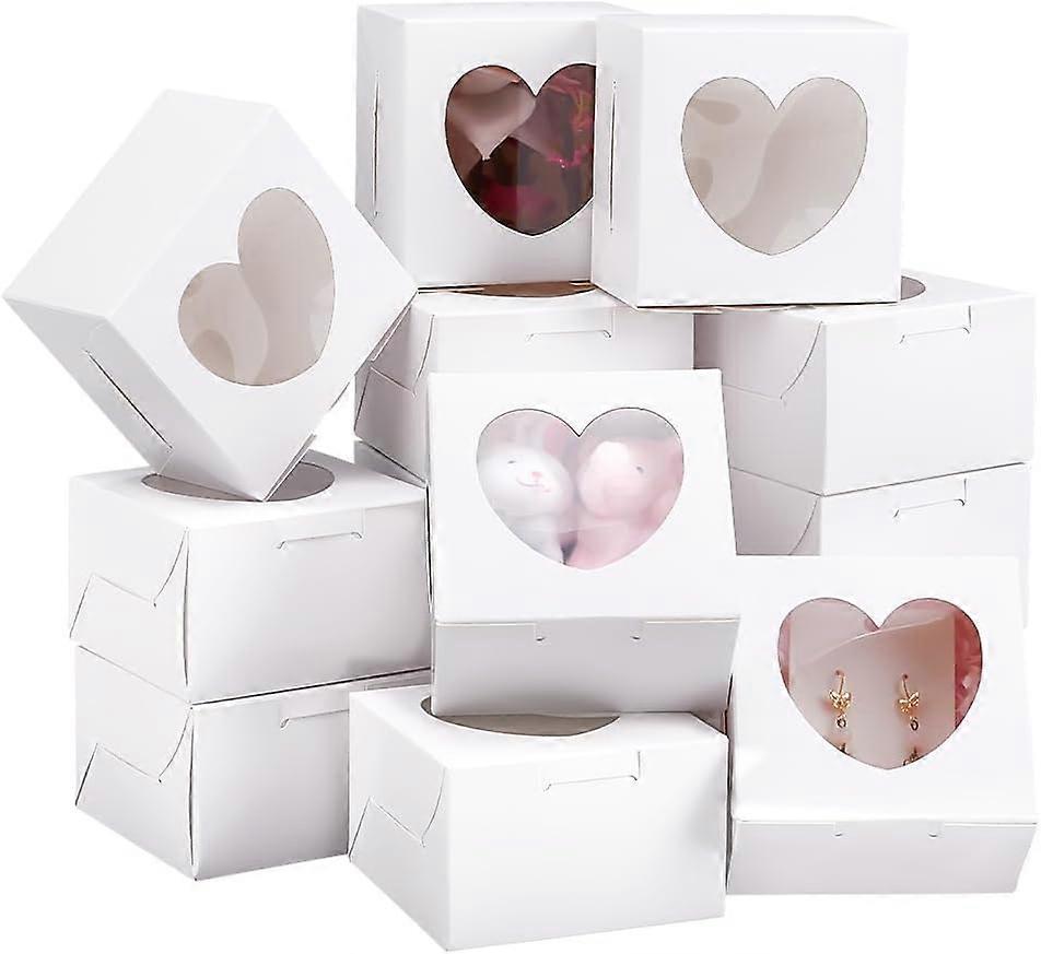 Square Kraft Paper Muffin Storage Gift Boxes Heart Visible Winbow Gift Packaging Case for Cake Packaging WhiteSmoke 10x10x6.5cm
