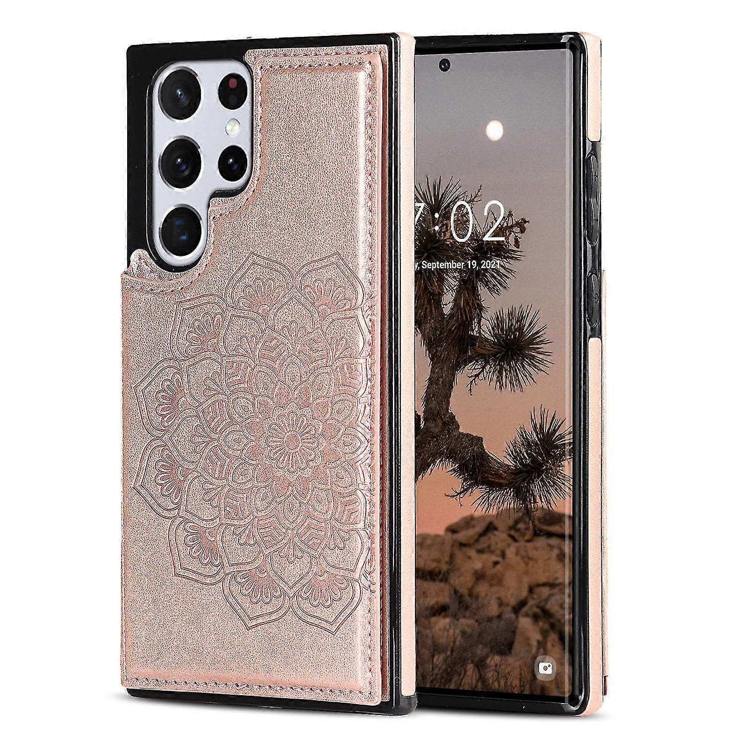 Elegant Flower Pattern Case For Samsung S23 Ultra With Card Slots, Pu Leather Material, Double Buttons, Wallet Function, Fall Protection, Stand Functi