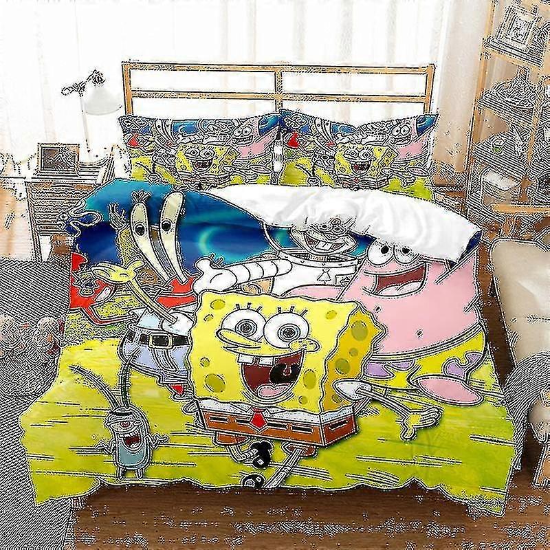 Seria Spongebob Kanciastoporty Drukowane poszewki na kołdrę Dwuczęściowy zestaw Trzyczęściowy Poszewka na kołdrę dla dzieci Dekoracyjna poszewka na kołdrę Wysoka jakość