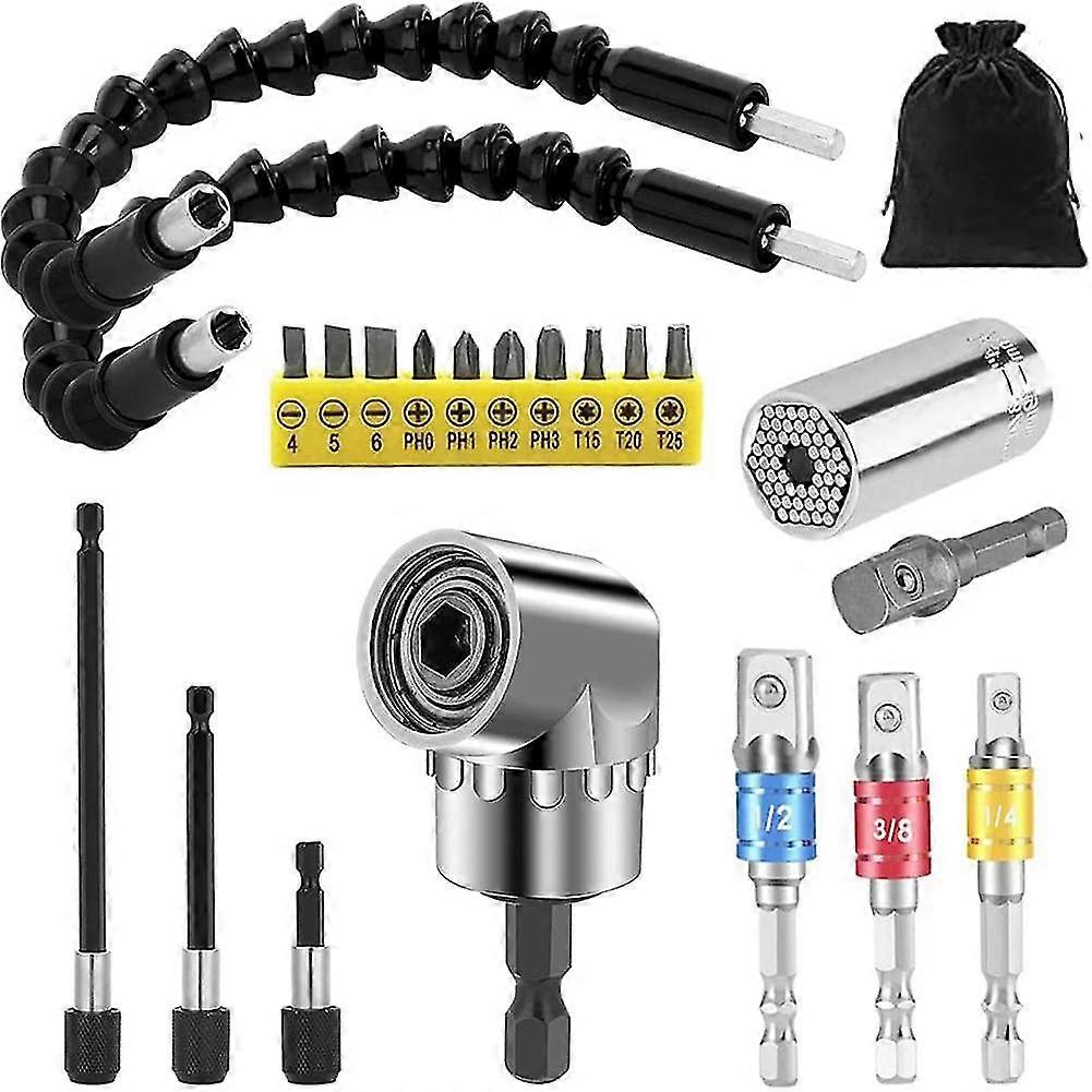 Flexible Drill Bit Extension Set, 105right Angle Drill Bit Attachment,1/4 3/8 1/2 Inch Universal S