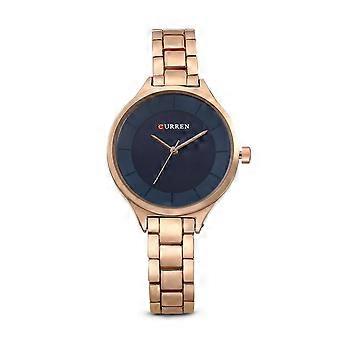 New Fashion Women Steel Band Waterproof Casual Quartz Watch(Rose Gold Case  Blue)