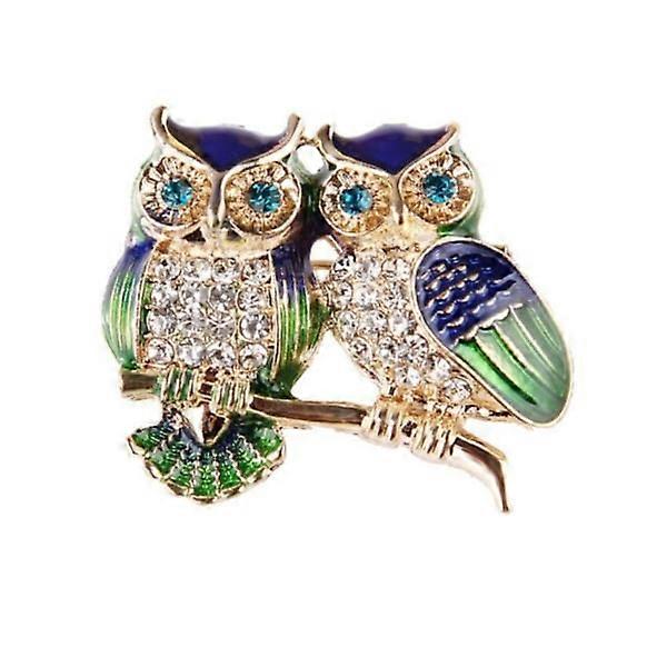 Broșă - Bufnițe - 2 pe o ramură de copac multicoloră