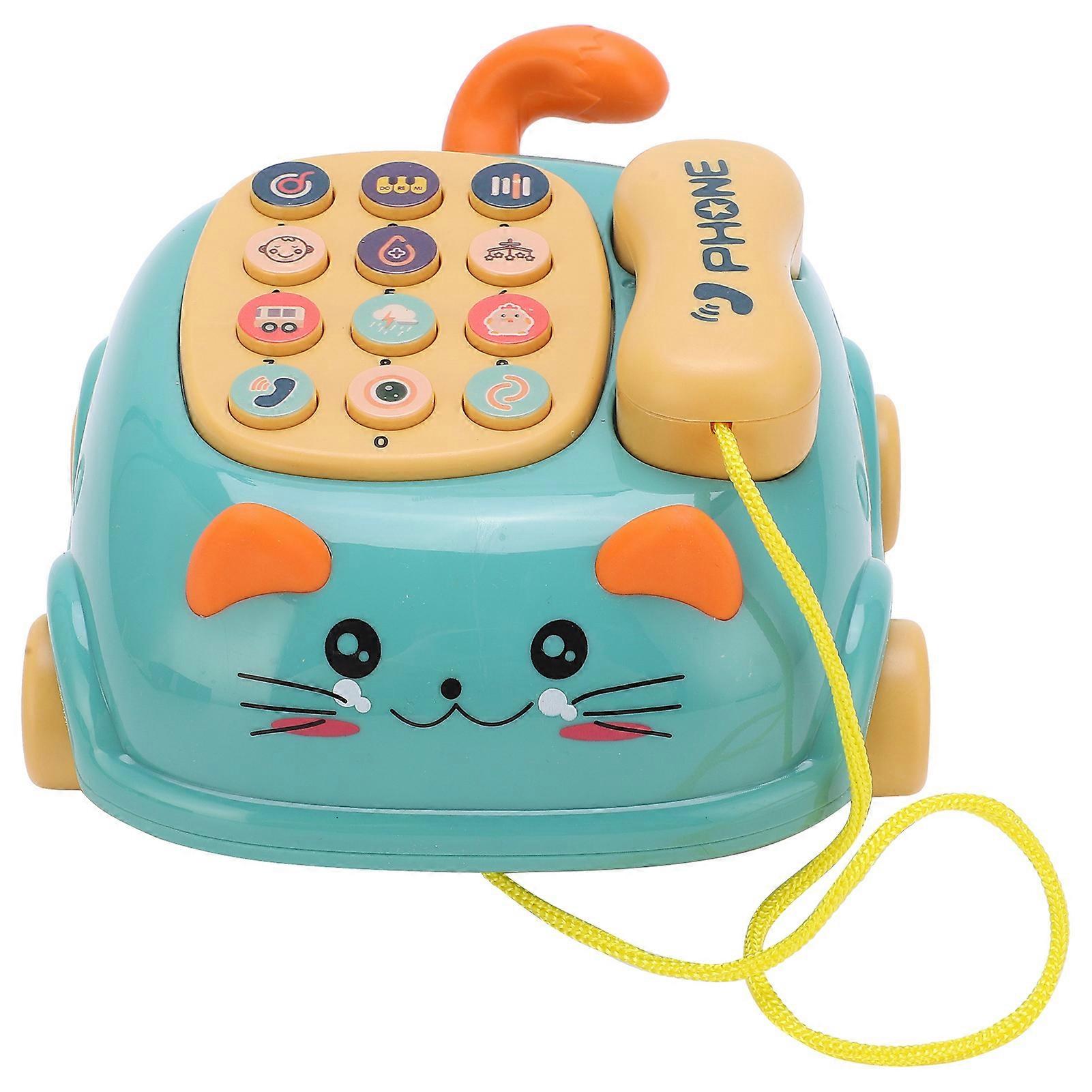 Kids Cute Mobile Phone Toy 16 Different Functions Children Simulation Cat Phone CarGreen