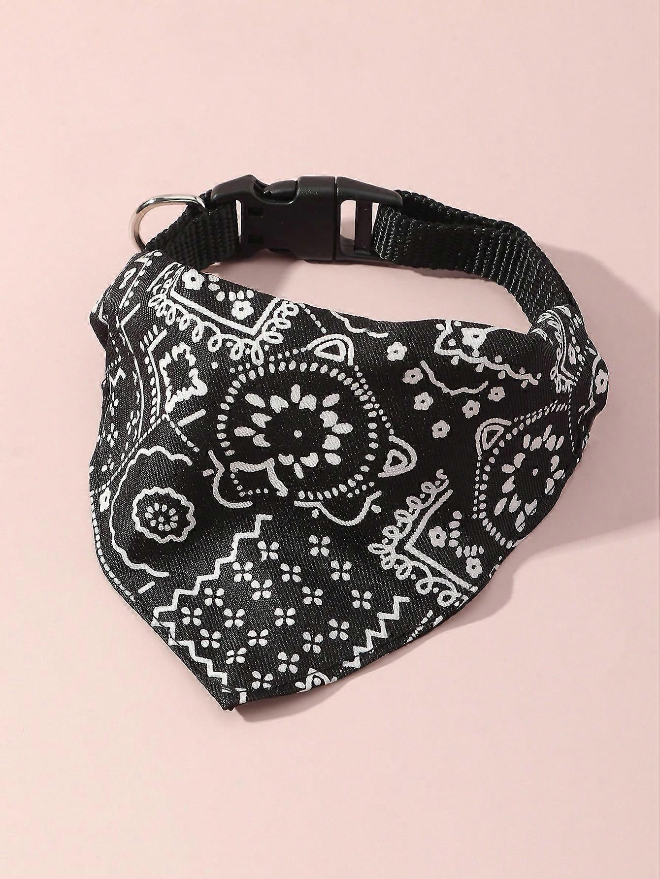 1pc Adjustable Printed PU Triangle Pet Bib For Medium-Sized Dogs Including Leash Hook