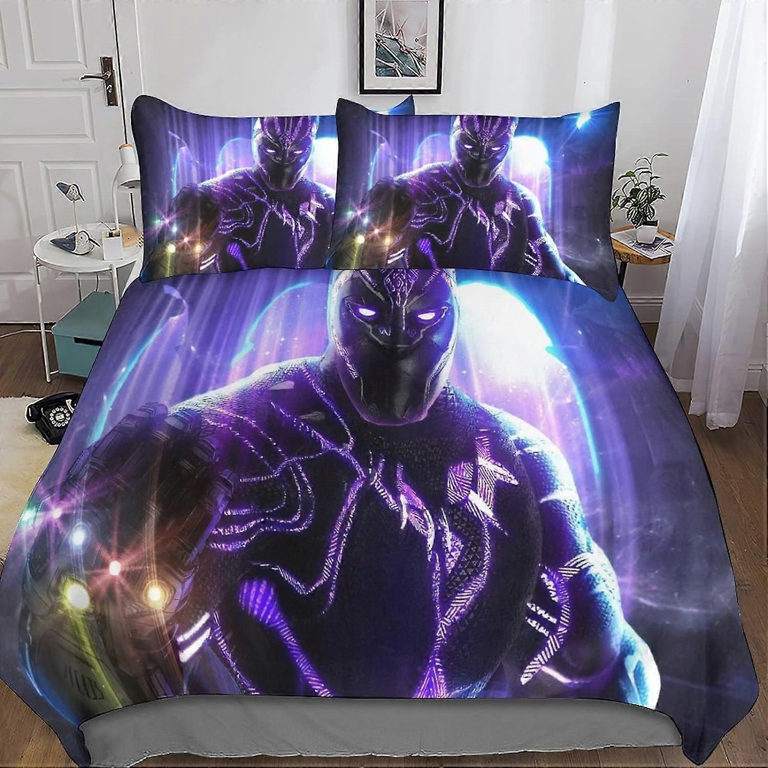 Black Panther Sängkläder Set 3D Påslakan Vuxen Män Tonåring Barn Pojkar Mikrofiber Med Dragkedja Stängning 3 st Örngott Dubbelsängkläder