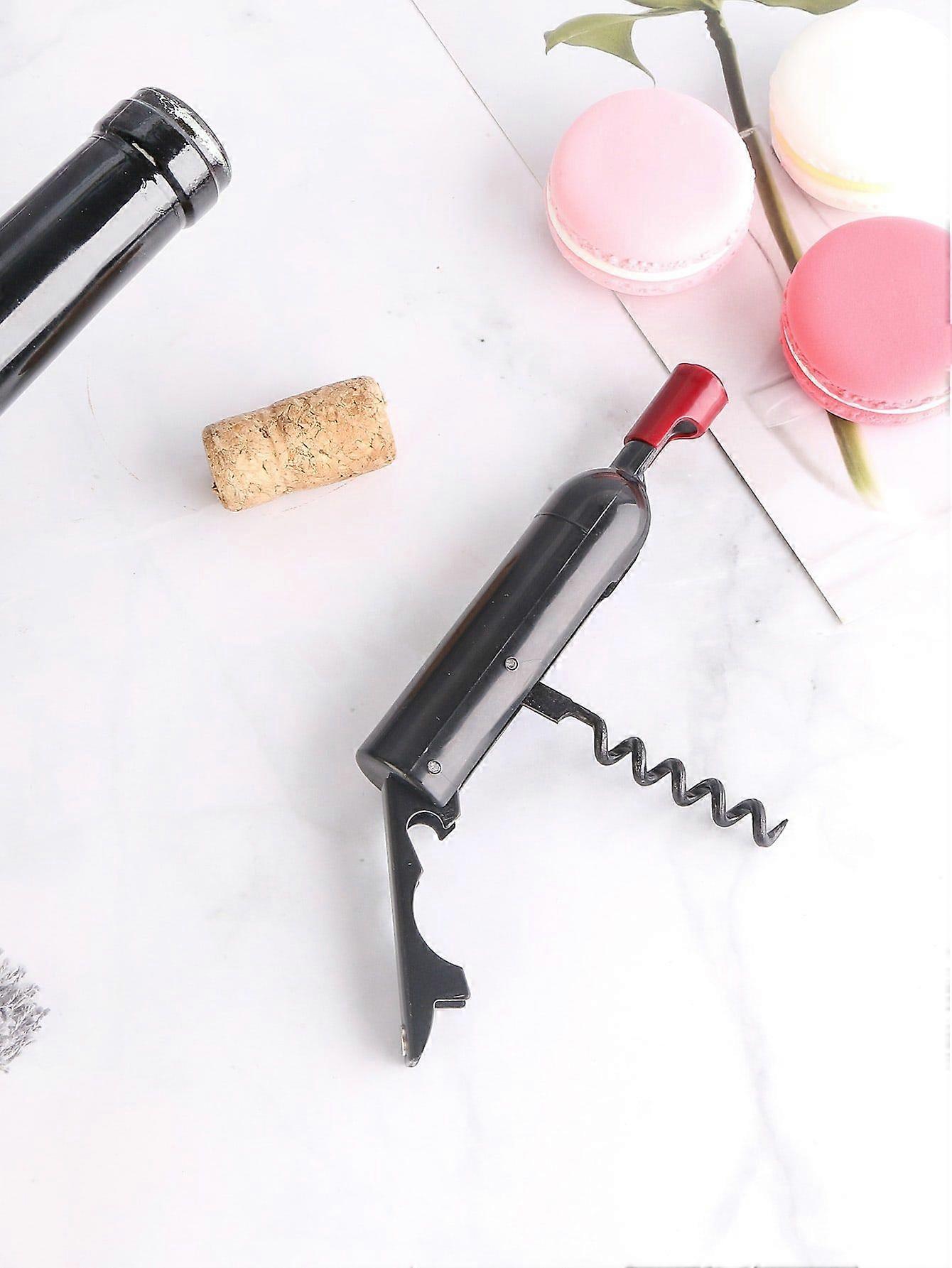 1pc Reusable Stainless Steel Wine Opener,Creative Black Bottle Shaped Random Color Corkscrew For Party,Bottle Opener,Beer,Can Opener