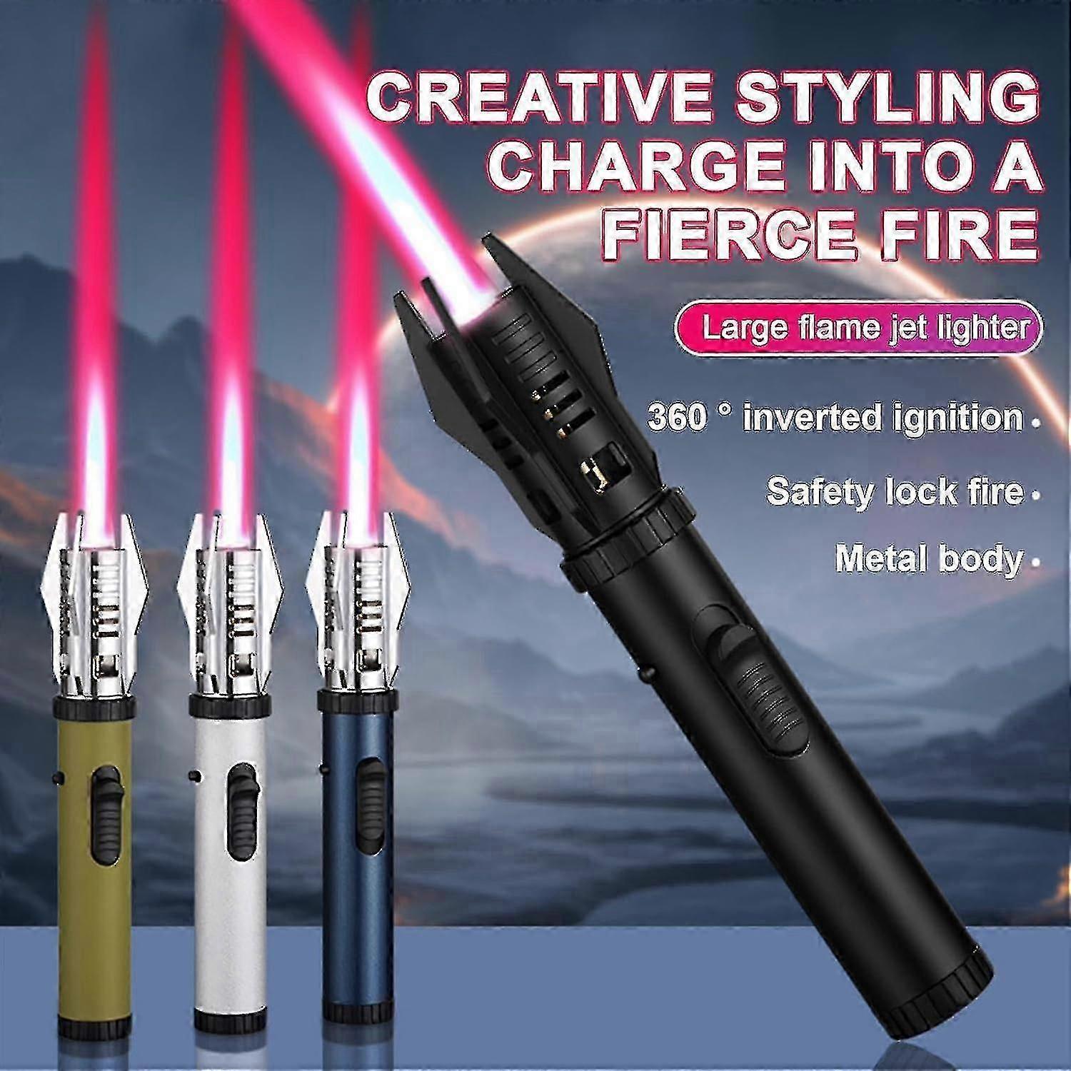 Lightsaber Kitchen Butane Torch Lighter Cooking Torch Lighter Adjustable, Adjustable Flame Safety Lock, Windproof Blow Torch, Refillable Butane Ligh