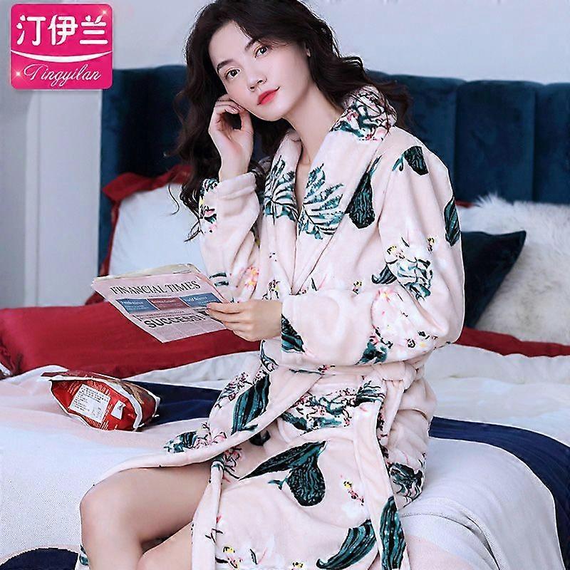 Women Robes Winter Warm Coral Fleece Nightdress Sleepwear Female Pajamas Home Clothes Floral Dressing Gron Kimono Hotel Bathrobe