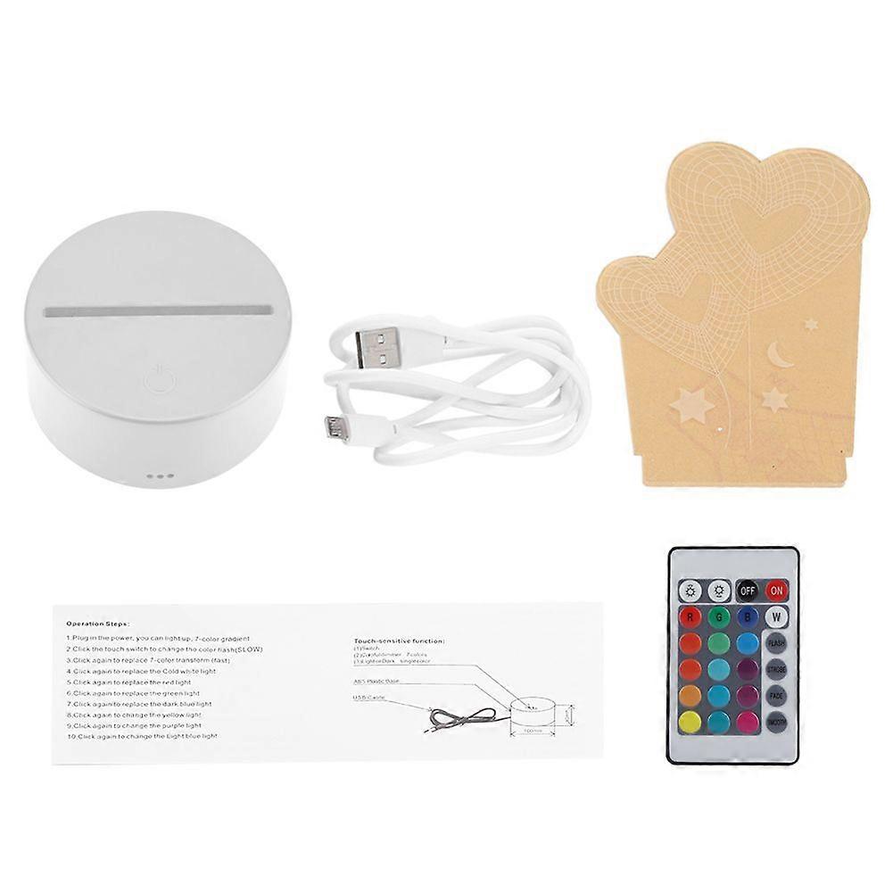 4.5V USB 3D Visual Night Lamp 7 Colors Touch Desk Table Light(White Base + Remote Control)