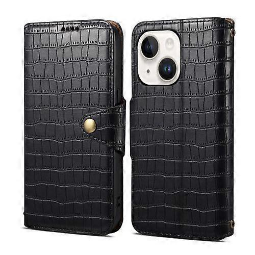 För iPhone 15 Denior Crocodile Texture Oil Edge Läder Phone Case