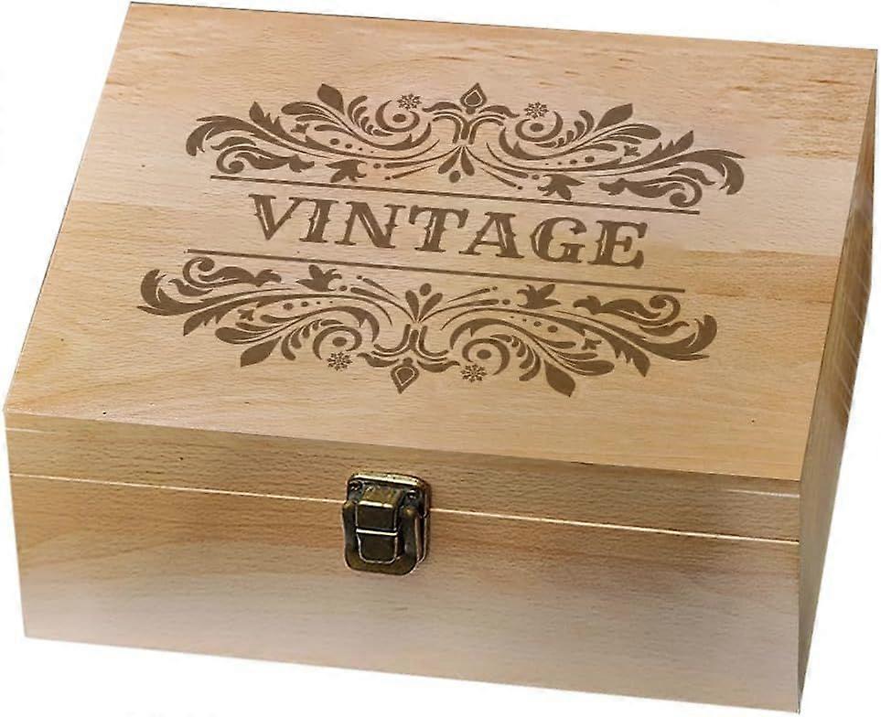 1 Pc Wooden Memory Keepsake Box Vintage Frame Patterns Memory Box with Hinged Lids Keepsake Chest for Souvenirs Picture Letter Storage 9.6x7.6x4inch(2